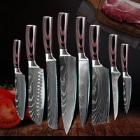 8pcsset 3 5 9inch japanese kitchen knives laser damascus pattern chef knife sharp santoku cleaver slicing utility knives tools