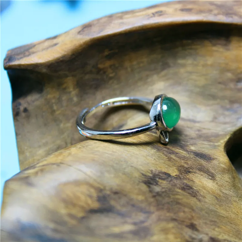 Liemjee модные ювелирные изделия зеленый агат посеребренные кошачьи уши кольцо для