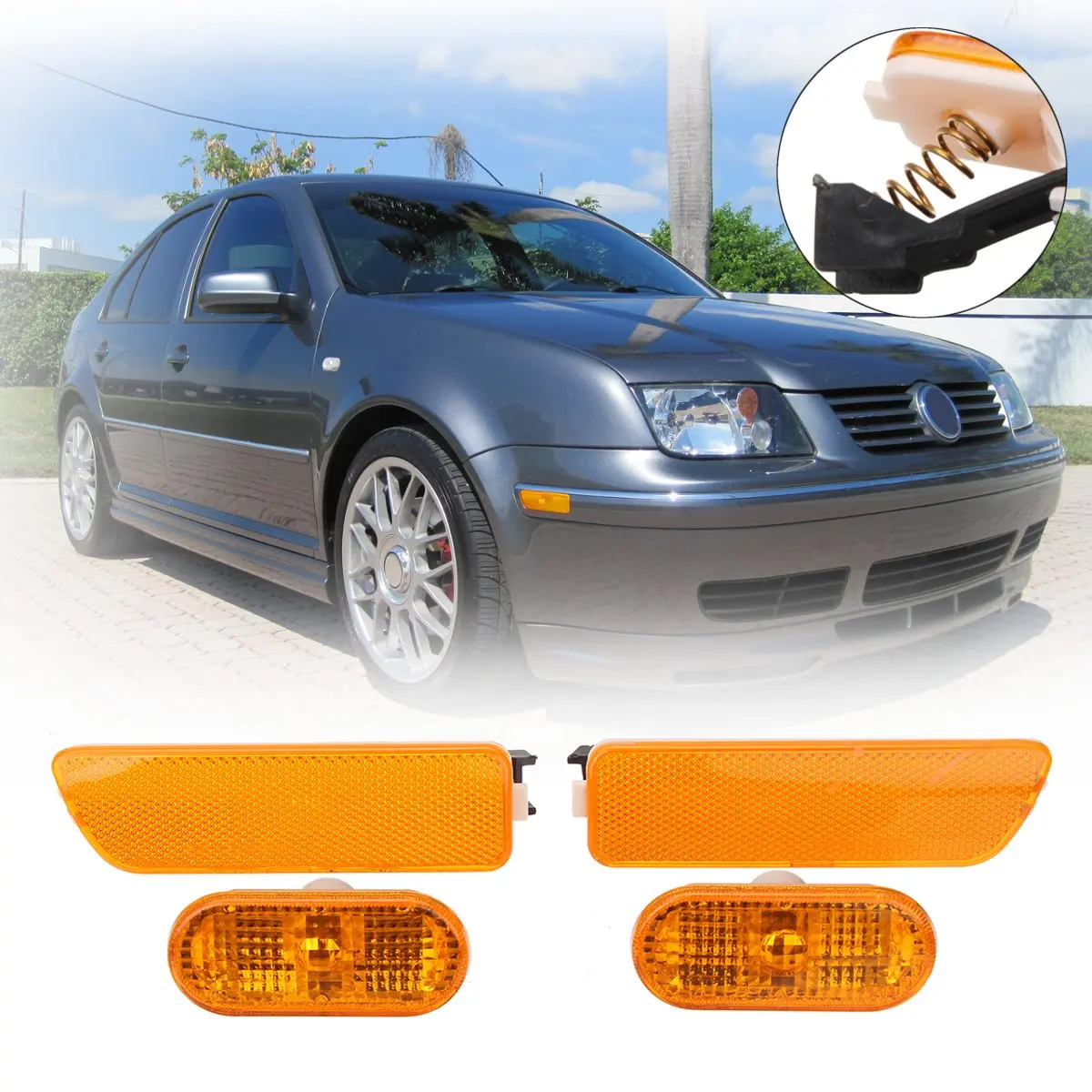 

New Pair For Fender Yellow Bumper Lights Side Markers For Volkswagen/VW for Jetta Golf MK4 1999 2000 2001 2002 2003 2004 2005