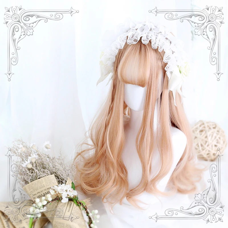 

High Quality Lolita 65Cm+ Warm Oil Air Bangs Daily Girl Synthetic Wig High Temperature Fibre Cosplay Party