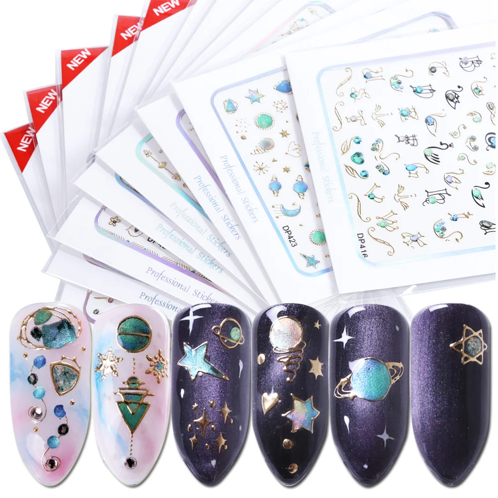 3d наклейка для ногтей с тиснением 1 шт. блестящий золотой дизайн геометрическим