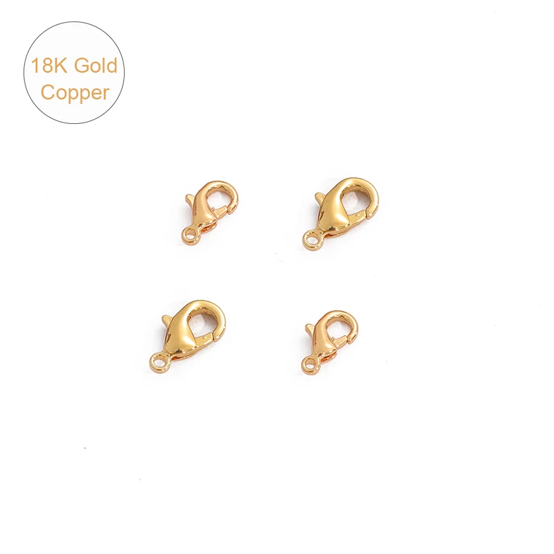 

18K Gold 1Pc 10mm 12mm Copper Lobster Clasp Hooks End Clasps Connectors for Necklace&Bracelet Chain DIY Fashion Jewelry Findings