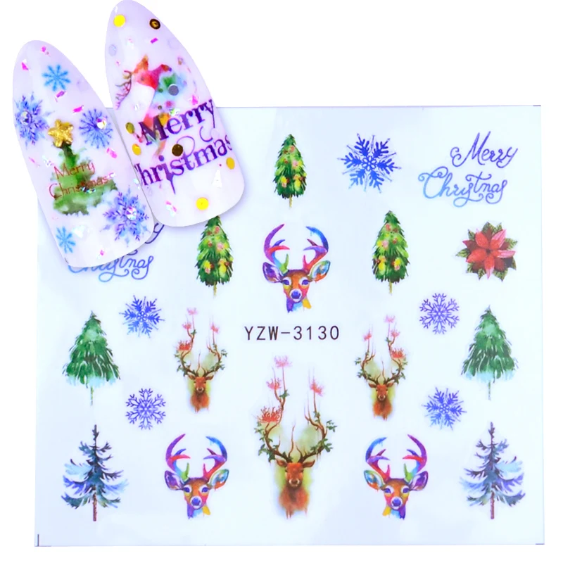 1pcs Nail Art Christmas Water Transfer Tips Snowflake Sliders Wraps Patterns Temporary Sticker Nails DIY Decoration Tool | Красота и