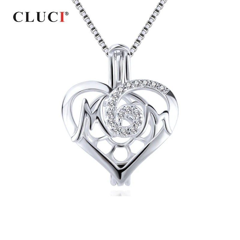 

CLUCI серебро 925 пробы в форме сердца Жемчужный Кулон медальон для женщин ожерелье из стерлингового серебра 925 пробы кулон подарок матери SC349SB