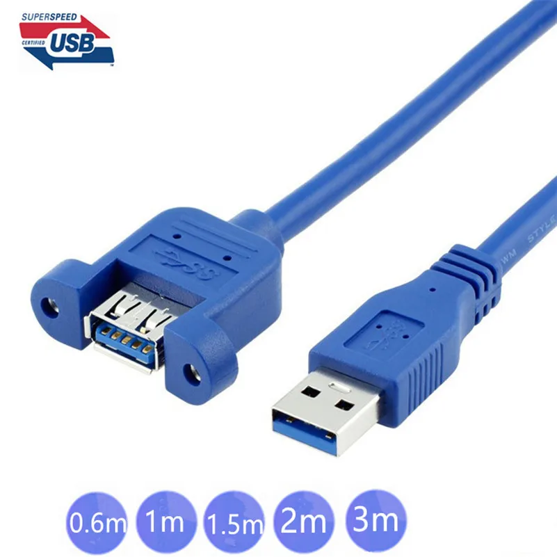 

Кабель-удлинитель USB 3,0 (штекер-гнездо) винт крепления панели, 0,6/1,5/1,8/3 м