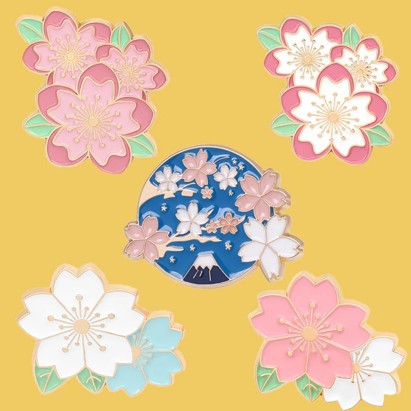 

SP1351 Sakura Enamel Pin Pink White Cherry Blossom Brooches Collar Lapel Pin Cartoon Flowers Badge Jewelry Gift for Kids Friends