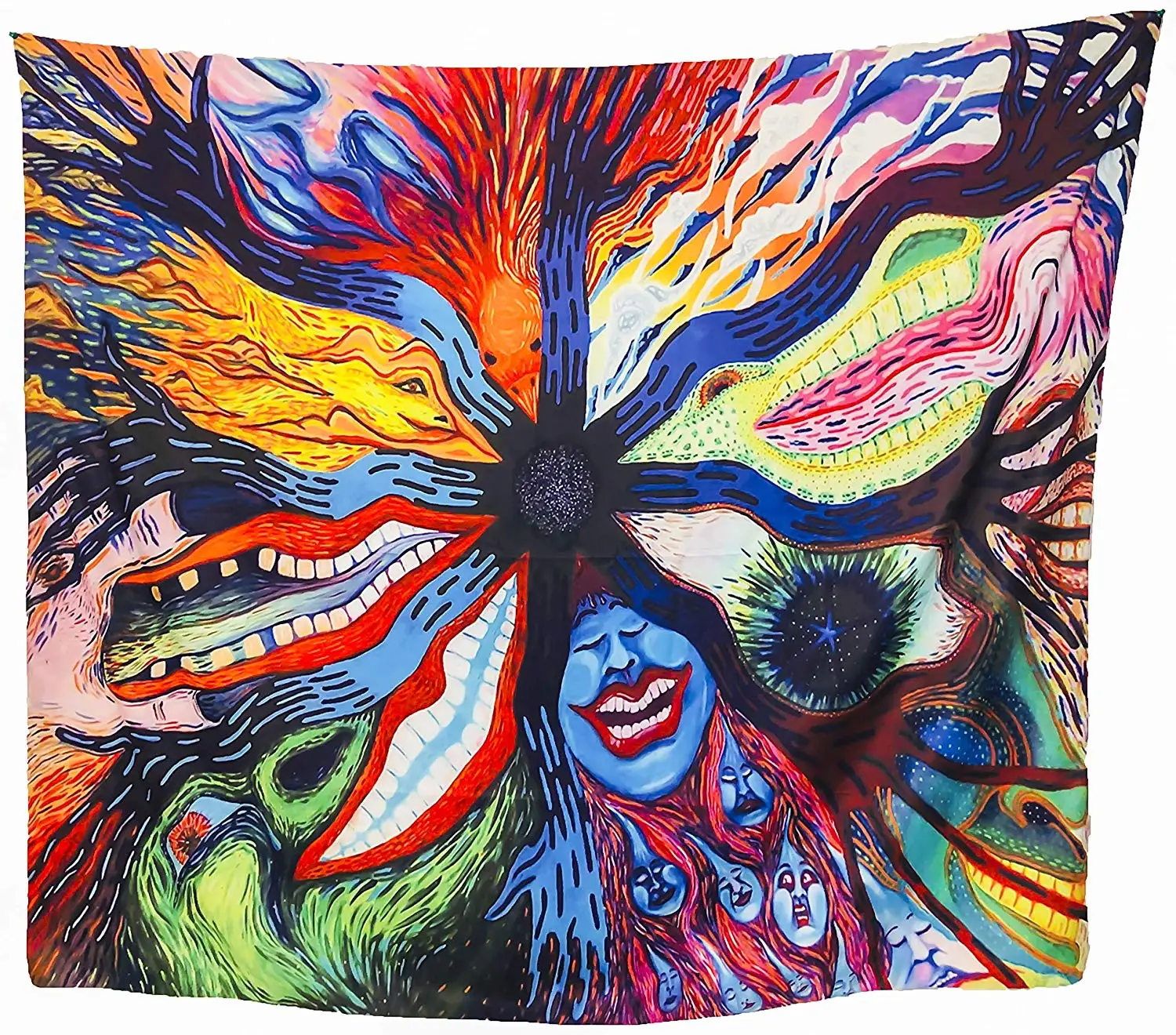 

Weird Trippy Unique Colorful Wall Hanging Freaky Mouth Snake Face Tree Nature Tapestry