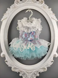 Платье для собак ручной работы, одежда для домашних питомцев; Кошки полупрозрачная подкладка, 2 варианта, 2 цвета, 3D жемчужные цветы, тюль со стразами, сексуальный праздник