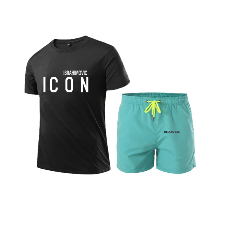 

Italian street new style DSQ men's summer casual suit cotton unisex short-sleeved T-shirt plus shorts Dsquared2 male D2