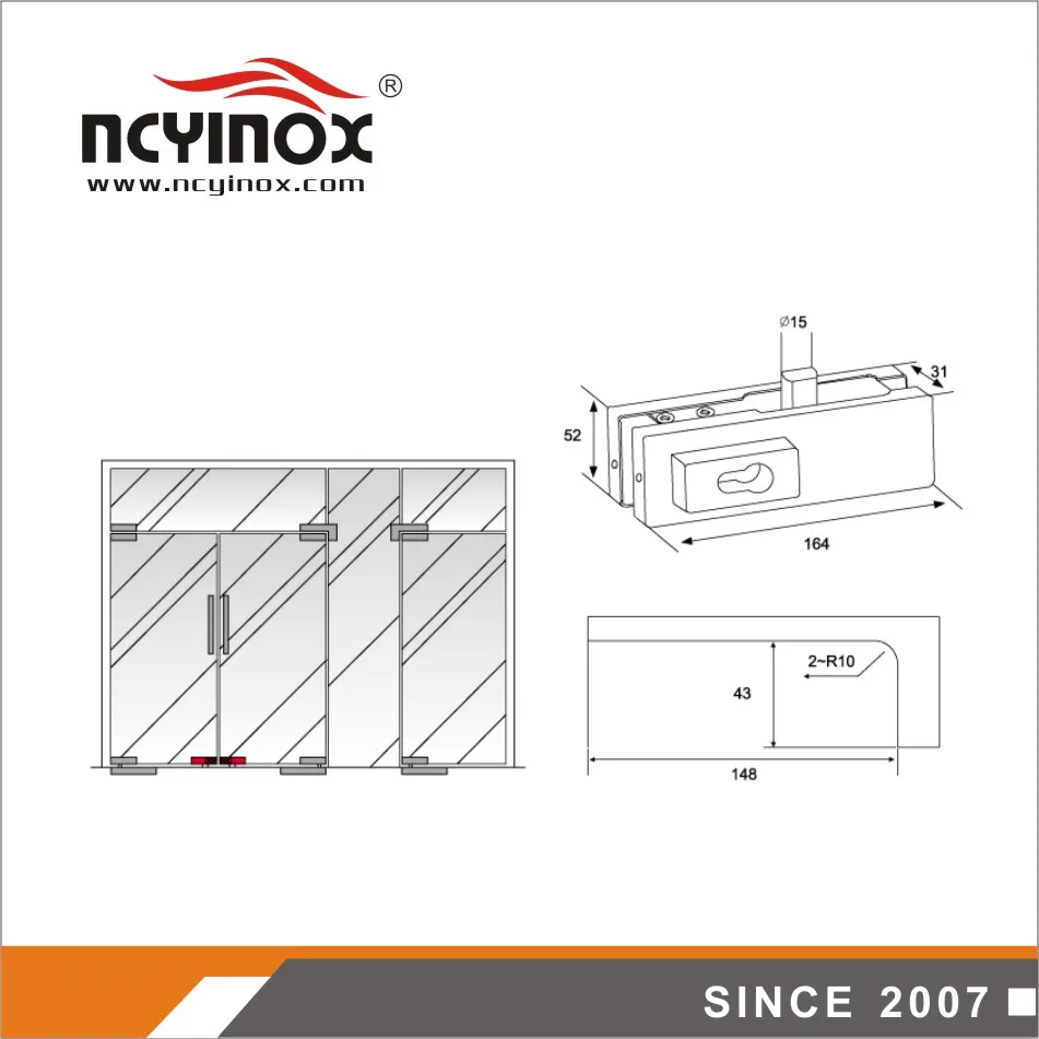 

High quality Stainless steel Bottom door lock for glass door