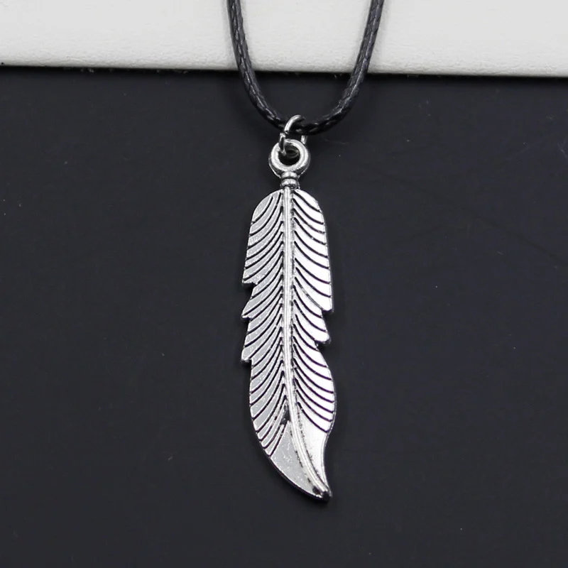 Модные перья Дерево лист Тибетский серебристый цвет кулон ожерелье чокер