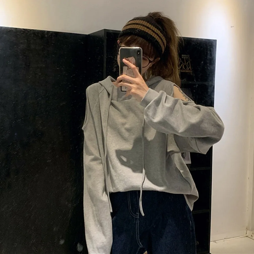 Женские толстовки с капюшоном и открытыми плечами осень 2019 женские длинные