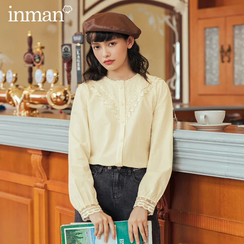 INMAN осенне зимняя женская блузка французский стиль кружевная бахрома круглый