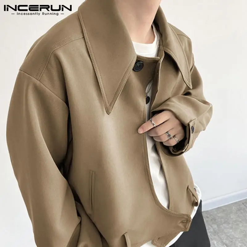 

INCERUN Tops 2022 Korean Style New Men's Fashion Casual Jackets Solid Color Comeforable Loose Buttons Design Short Jackets S-5XL