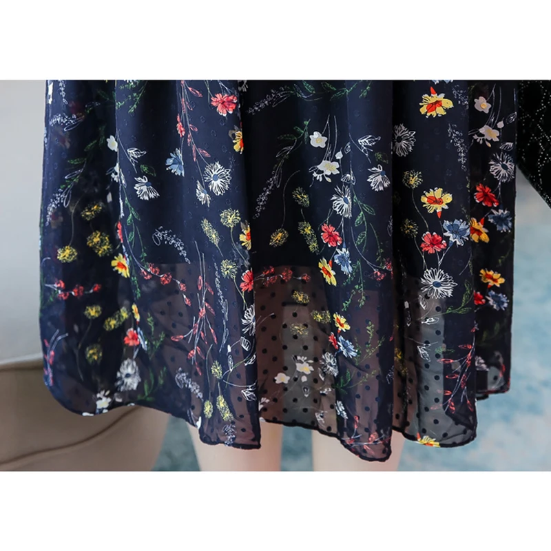 

Large Size Women's Bottoming Dress Waist Cover Belly Age Reduction Floral Chiffon Dress 2020 Spring Summer Vestidos L190