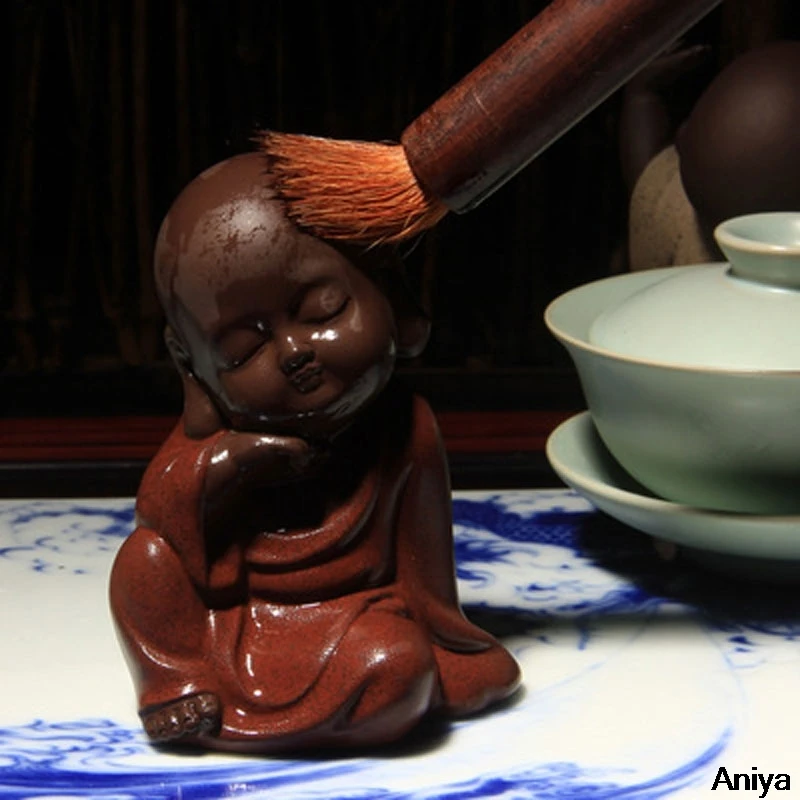 

Buddha Statues Little Monk Color Sand Ceramic Art Home Club Geomantic Decoration Figurine Tea Pet Home Decoration Accessories