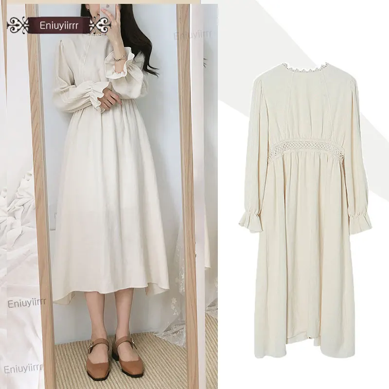 

Женское длинное платье с расклешенным рукавом, элегантное винтажное платье в корейском и японском стиле, E832