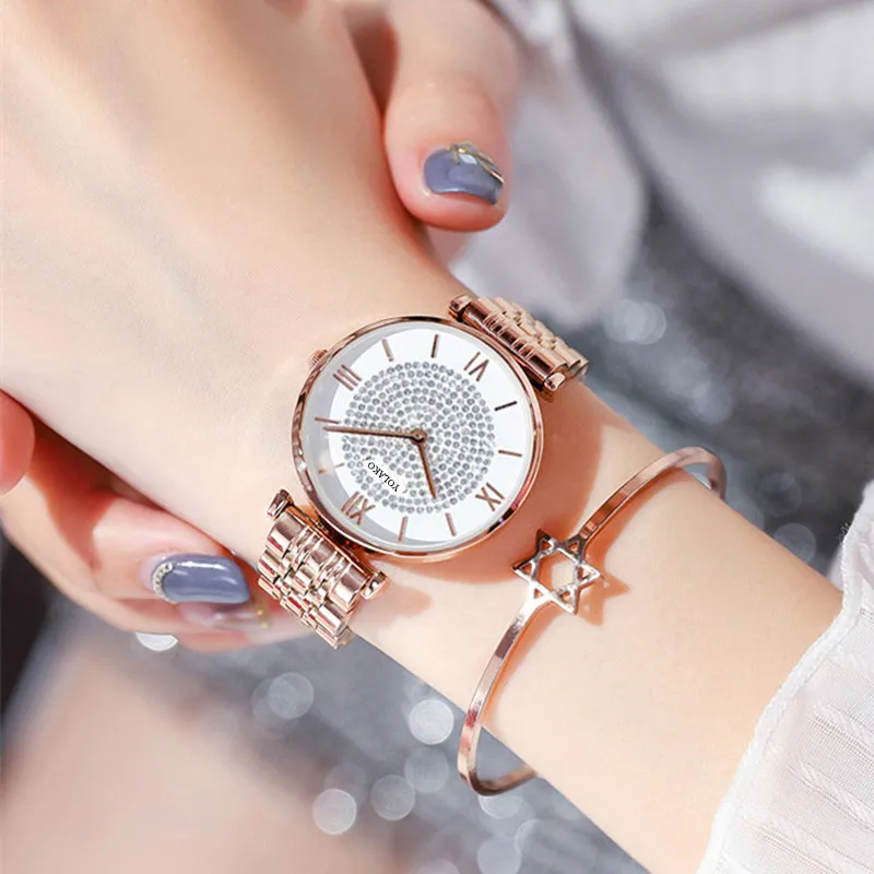 

Gypsophila Diamond Design Women Watches Fashion Round Dial Stainless Steel Band Quartz Wrist Watch Relogio Feminino Reloj Mujer