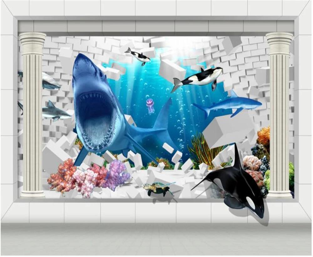 3D стереофонические обои большие размеры чтобы расширить подводный мир Украшение