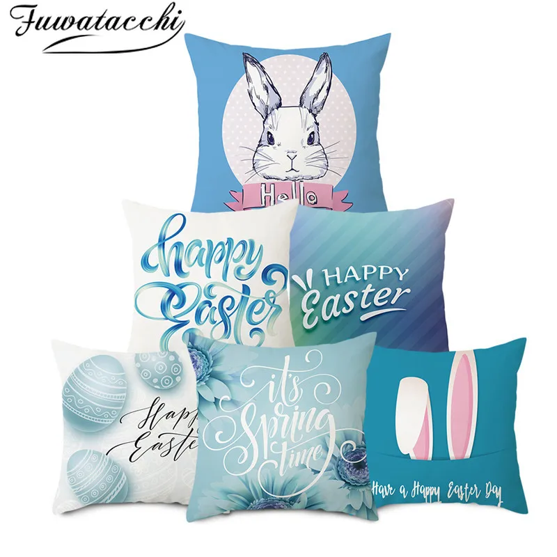 Fuwatacchi Happy Easter Gift Pillow Cover Cute Rabbit Cushion Printed Throw Pillowcase for Home Sofa and Chair Decorative | Дом и сад