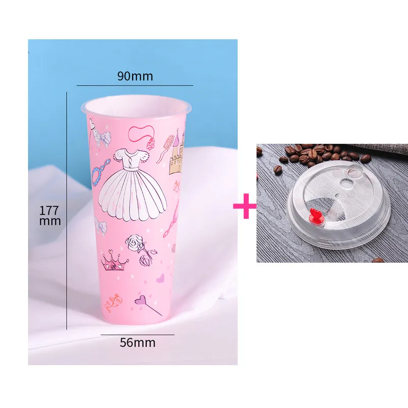 cup and lid 50 шт., 90 калибр, креативные пластиковые чашки для молока, чая, толстые, для инъекций, для напитков, сока, упаковки, вечерние, одноразовые чашки с крышкой - Цвет: cup and lid