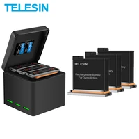 telesin 2pack 1300mah battery 3 slots charger with led light 2 tf card storage box for dji osmo action camera accessories