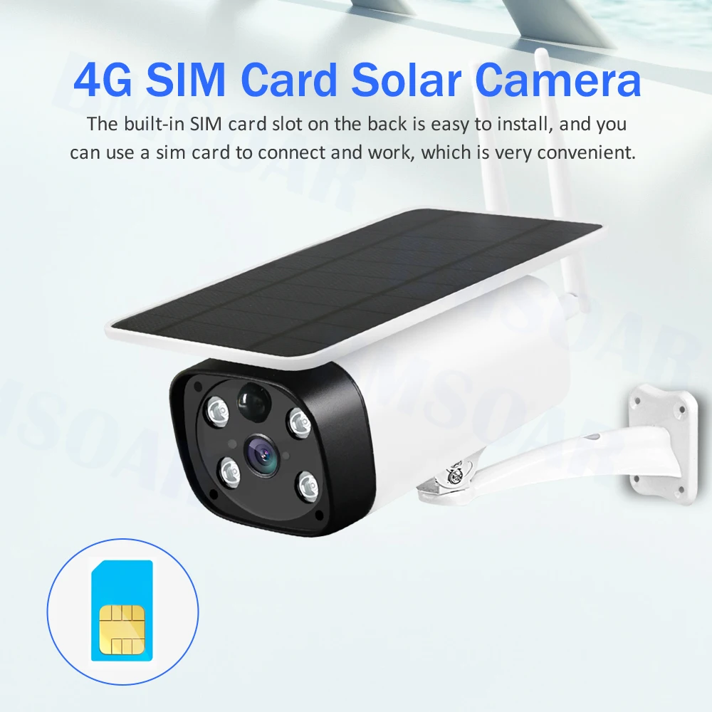 1080P Solar 3G 4G Camera WIFI SIM Card Outdoor Wireless Rechargeable Battery 2MP HD Audio Security Surveillance | Безопасность и