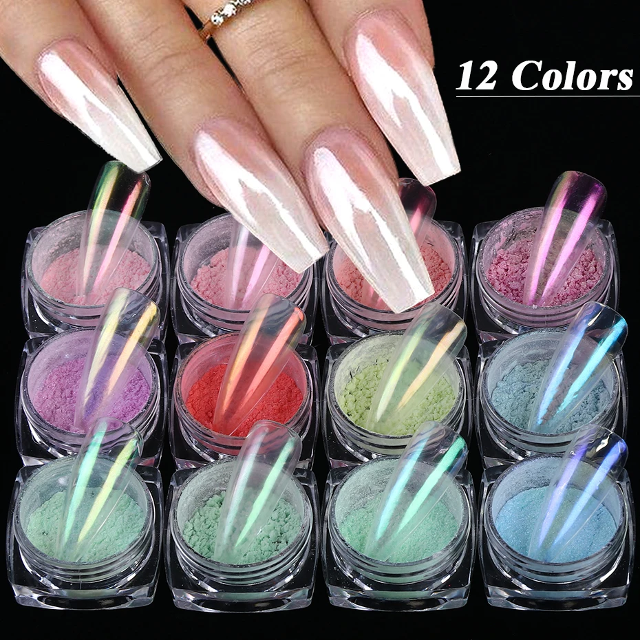 12 шт. набор прозрачных блестящих ногтей волшебный порошок неонового пигмента