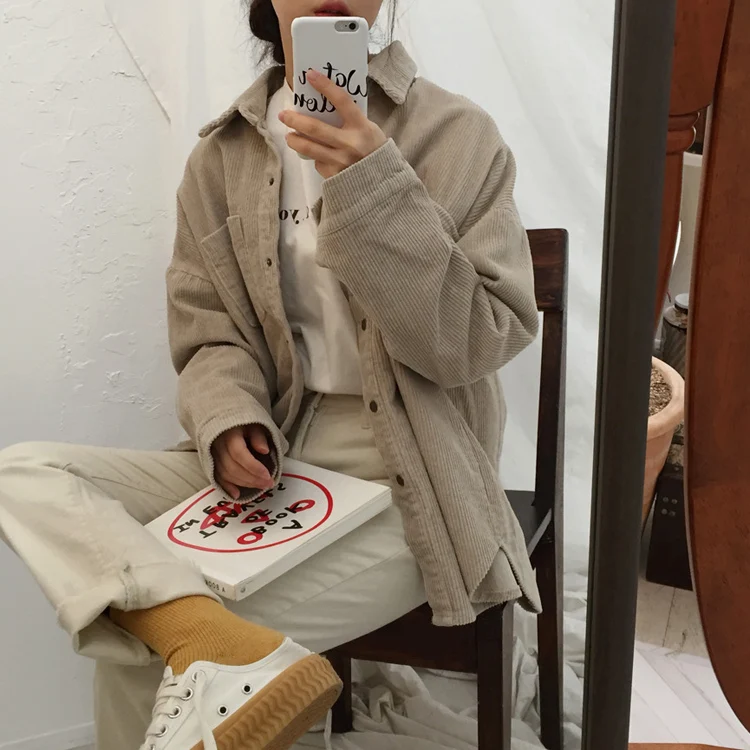 Women's Jackets Spring And Autumn Corduroy Jacket Female Coat With Pockets Plus Size Winter Women Streetwear Casual Clothing