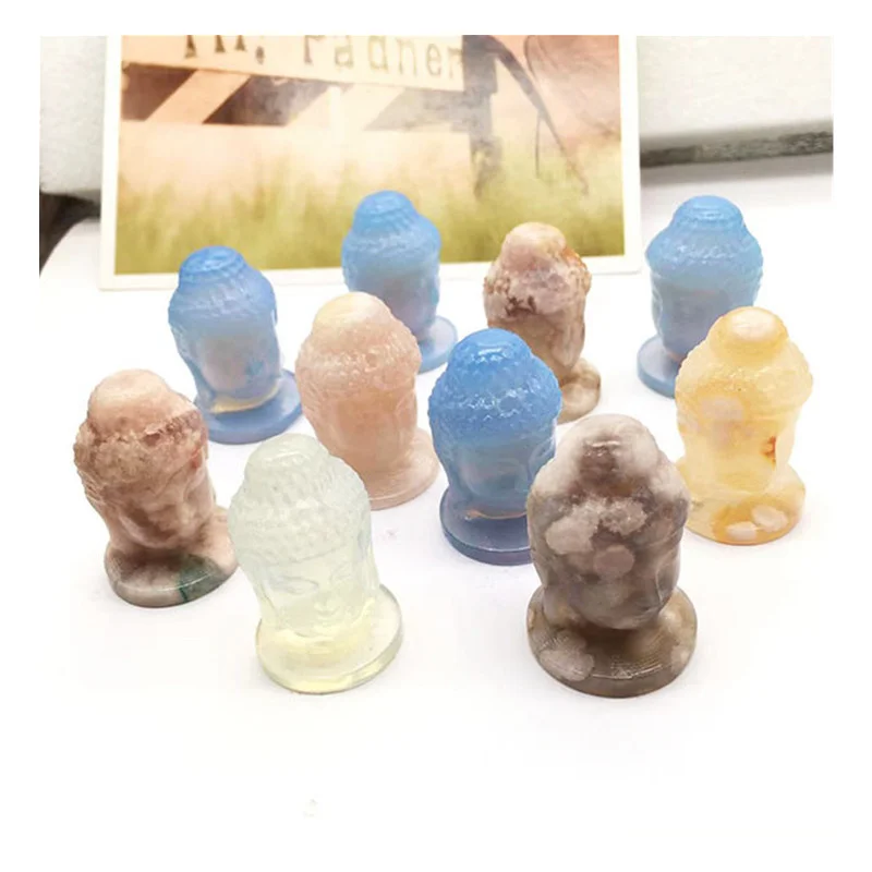 

wholesale natural healing crystal stones flower agate opal hand carving folk crafts buddha head for decoration