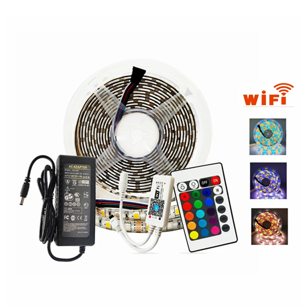 

SMD5050 RGB + теплый белый смартфон Светодиодные ленты светильник с WI-FI контроллер и 12V Питание адаптер для светильник ing комнаты Decotation