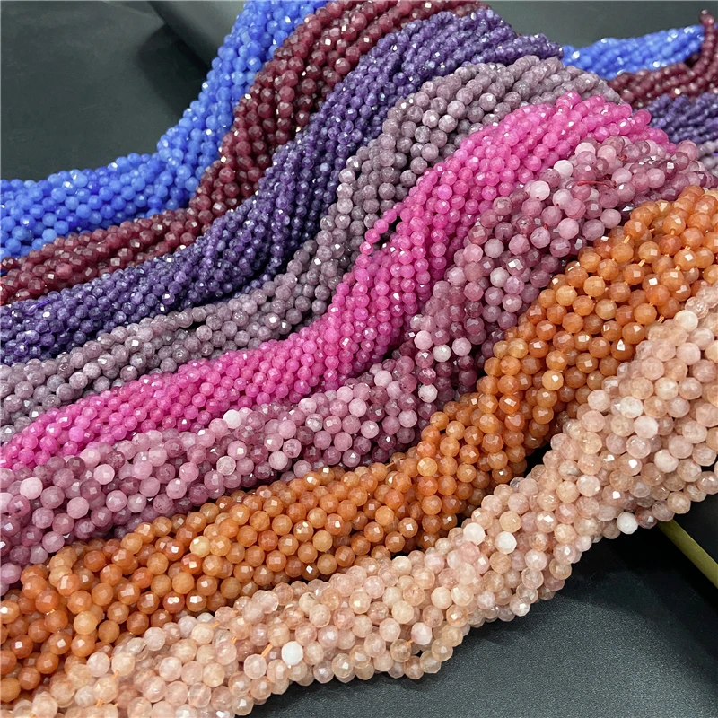 

3mm 4mm Small Section Natural Stone Beads Faceted Agat Quartzs Charm Spacer Beads For Jewelry Making DIY Findings Wholesale 38cm
