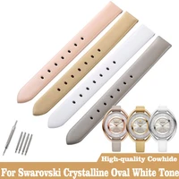 calfskin strap for swarovski watch women crystalline oval white tone 51585175158544 12mm watch band pin buckle watchbands