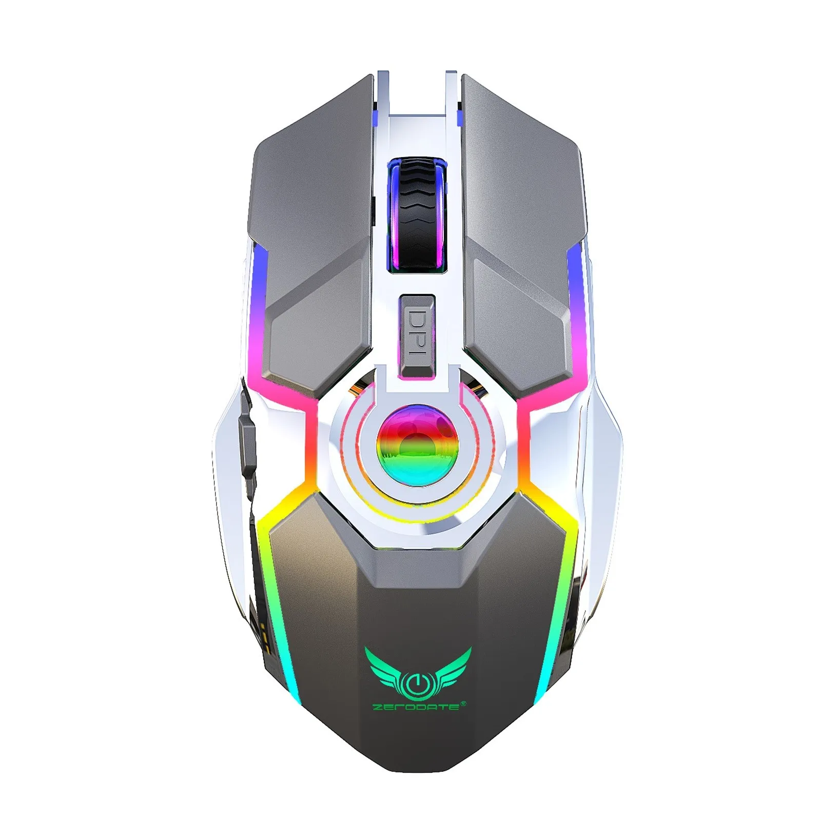 

ZERODATE-T30 Wireless Mouse Rechargeable Gaming Mice 2400 DPI 7 Buttons RGB Glow 2.4G Mouse Ergonomic Design Mechanical Mouse
