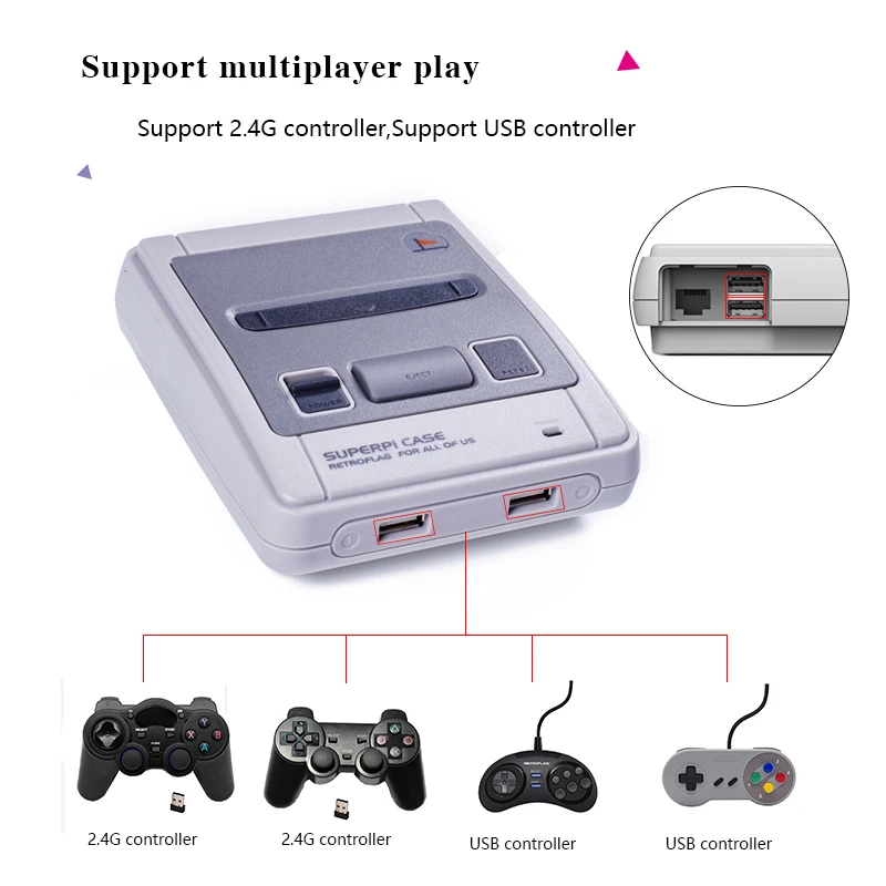 Retroflag Ретро ТВ игровых консолей SUPERPi CASE J с Recalbox Системы Raspberry Pi 3B игроки Bulit в 10000 +