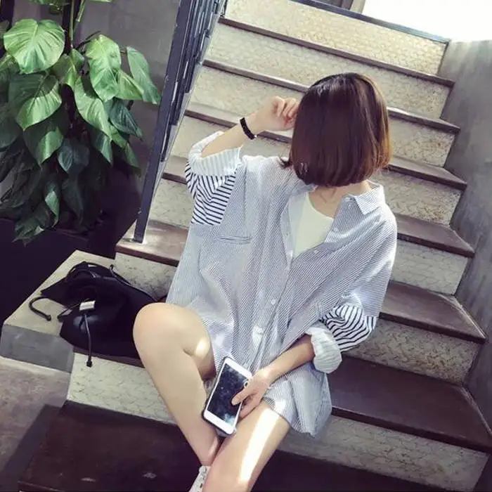 Новые весенне-летние блузы в полоску стиле преппи женские свободные модные