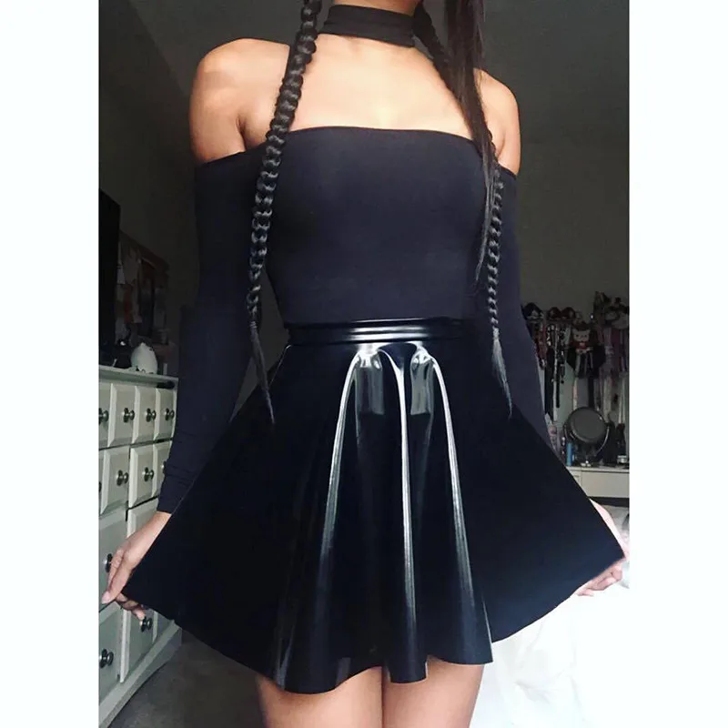 

2020 Gothic Black Ladies Skirt Harajuku Korean PU Leather A-Line Skirts Women Casual High Waist Zipper Solid Female Mini Skirt
