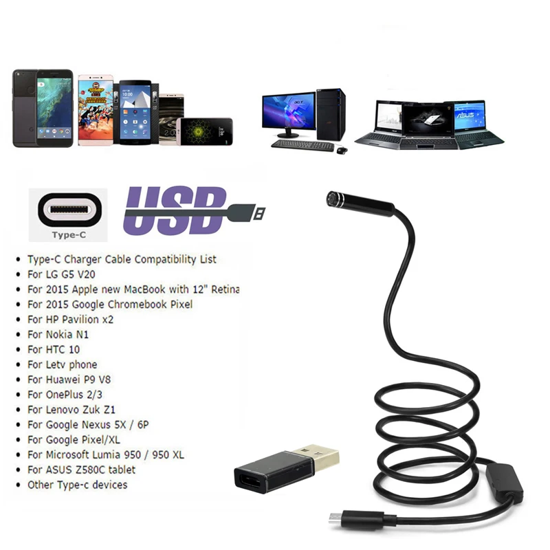 5 5/8 мм 1 10 м USB Type C эндоскоп гибкая труба для автомобиля 480P ремонт осмотр бороскоп