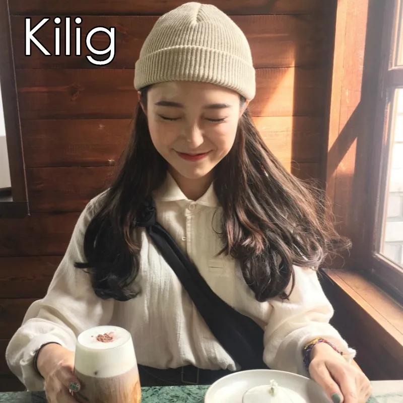 Женская шапка унисекс из смесового хлопка однотонные теплые мягкие вязаные