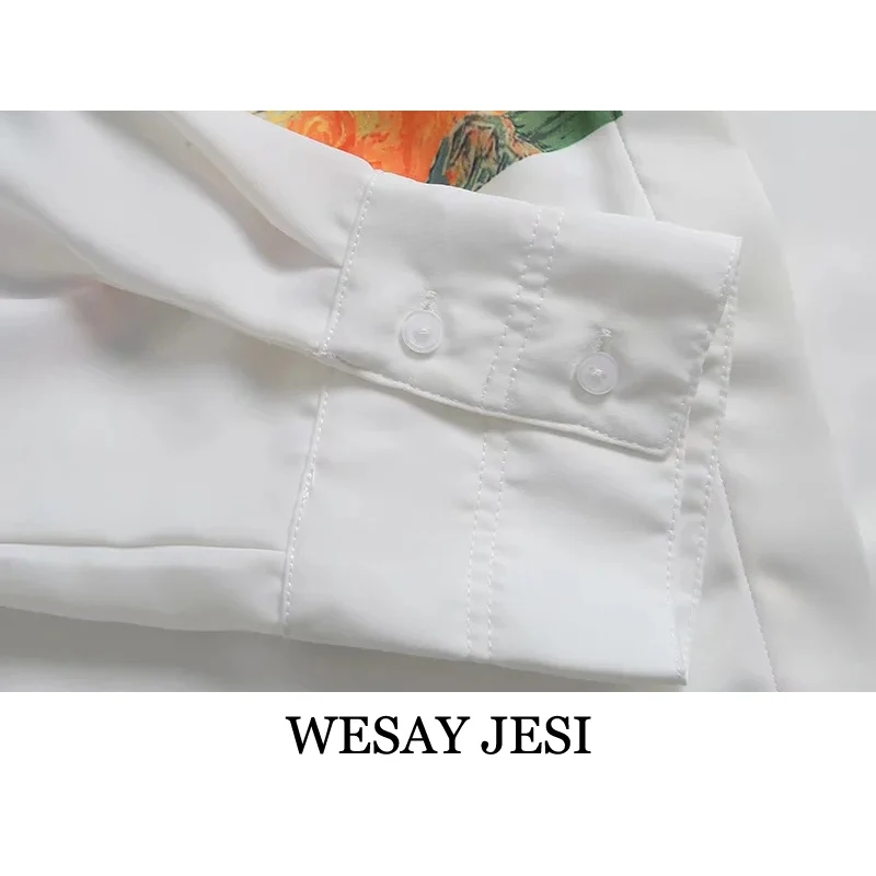 

WESAY JESI 2021 Spring Top Asymmetric Printed Abstract Painting Shirt Single-breasted Casual Sleeve Fashion Temperament Shirt