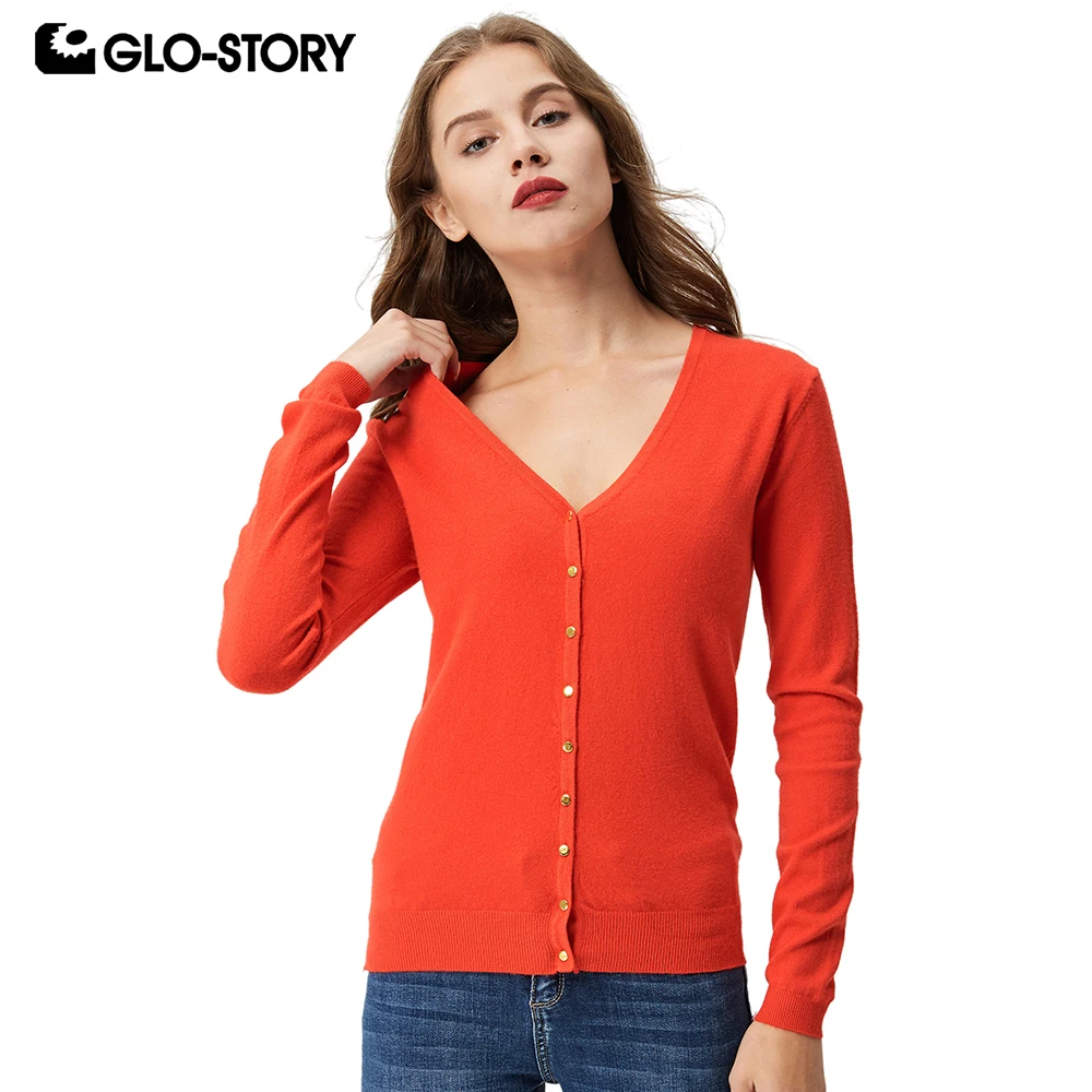 GLO STORY 2018 кардиган свитер женский Осень зима длинный рукав v образный вырез