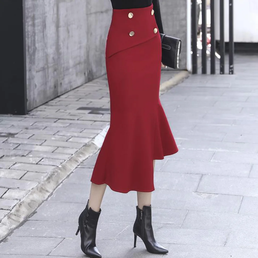 Юбка годе женская с высокой талией облегающая длинная юбка оборками Офисная