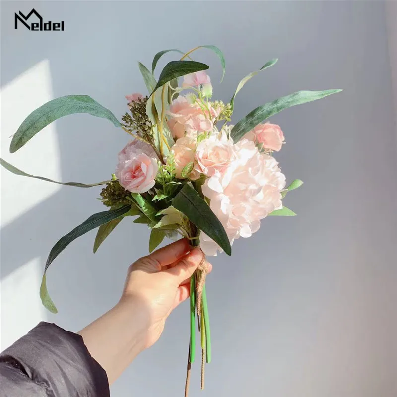 Букет из искусственных цветов шелковые розы пионы Гортензия длинные листья