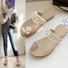 Женские шлепанцы SAGACE, летние, с плоской подошвой, с жемчугом, со стразами, пляжная обувь, женские сандалии, 2021