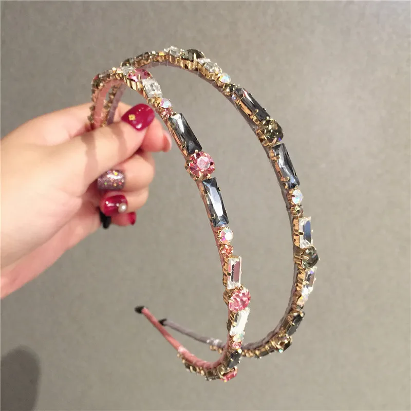 

Gorgeous Gem Thin Headband Hair Jewelry For Women Baroque High-end Shiny Square Crystal Headwear Bridal Hair Band Gift Wholesale