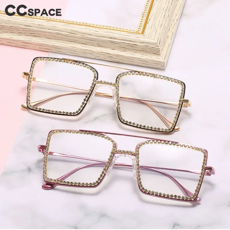 

49618 Large Square Diamond-Studded Metal Glasses Frame for Men and Women Optical Fashion Computer Eyeglasses