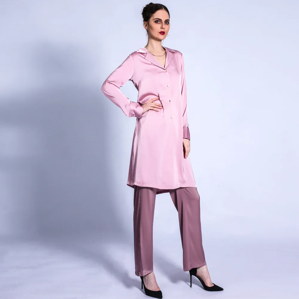 Free Shipping Muslim Women Fashion 2 Pieces  Autumn Long Trousers Satin Ensembles Color Abayas Collar Kaftan Full Cover Suits