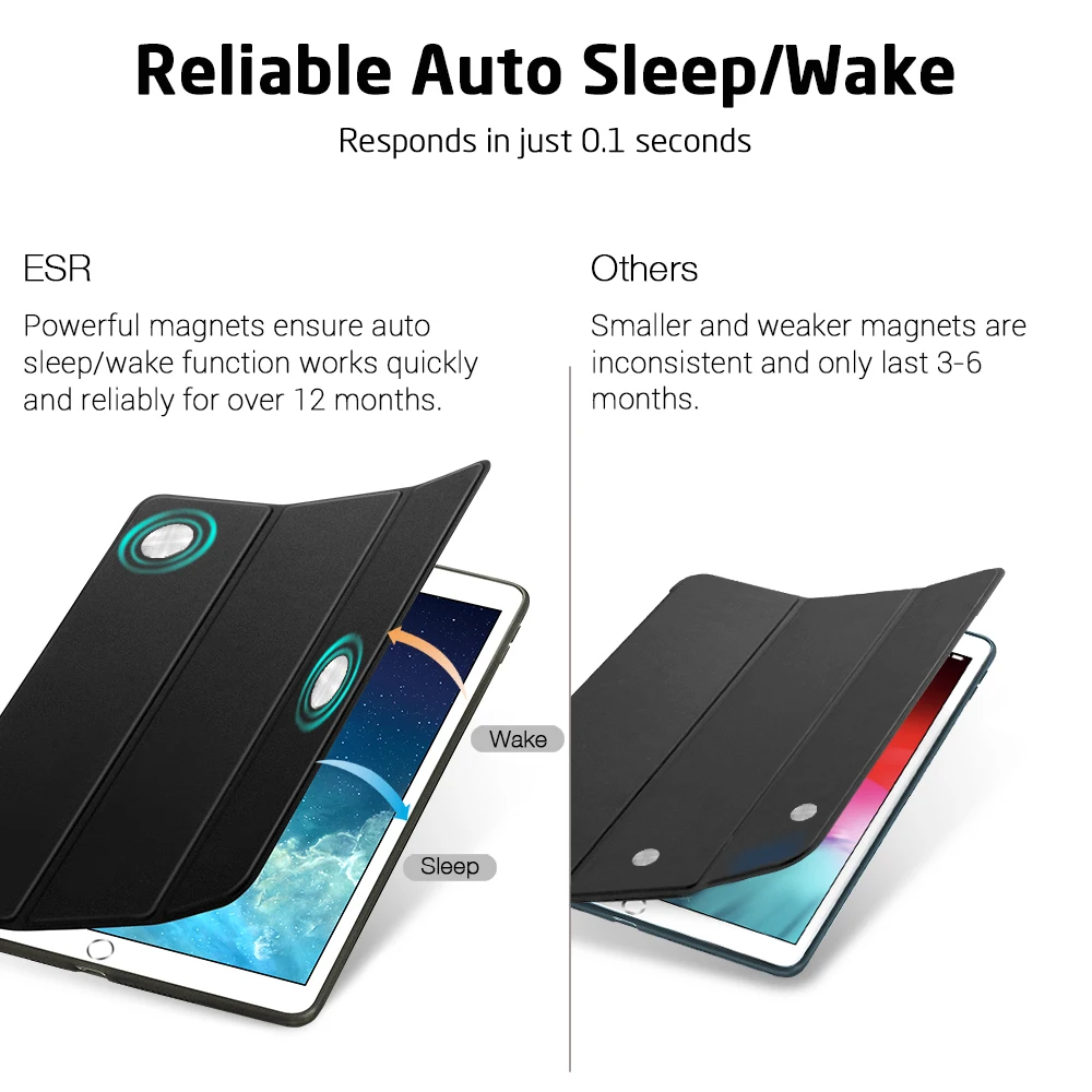 Тонкий умный чехол ESR Rebound для iPad 7th Gen, гибкий чехол из ТПУ с прорезиненным покрытием, чехол-накладка для iPad 7 10," Folio