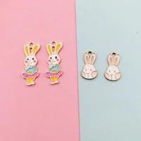 10pcspack cute rabbits animals enamel bunny charms pendants handmade metal charms earring dangle fit diy jewelry make accessory