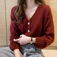 knitted cardigan v neck sweater womens coat new solid color thin sweater korean loose solid color sweater